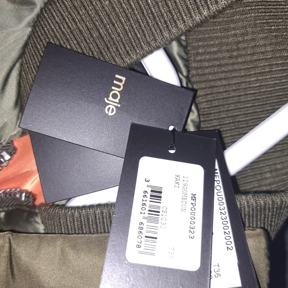 ❤️Gorgeous MAJE  Detail Down Coat with hood In Khaki size M or 40. NEVER WORN - Picture 4 of 4